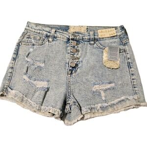 Altar'd State Light Wash High-Rise Button Fly Frayed Hem Denim Shorts 29/9 NWT